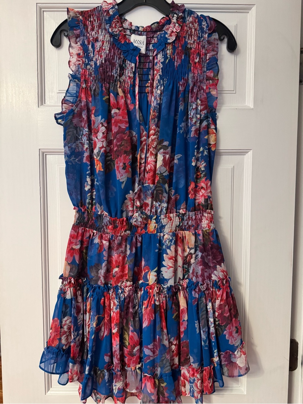 Misa Los Angeles Floral Blue Ruffle Dress-Med